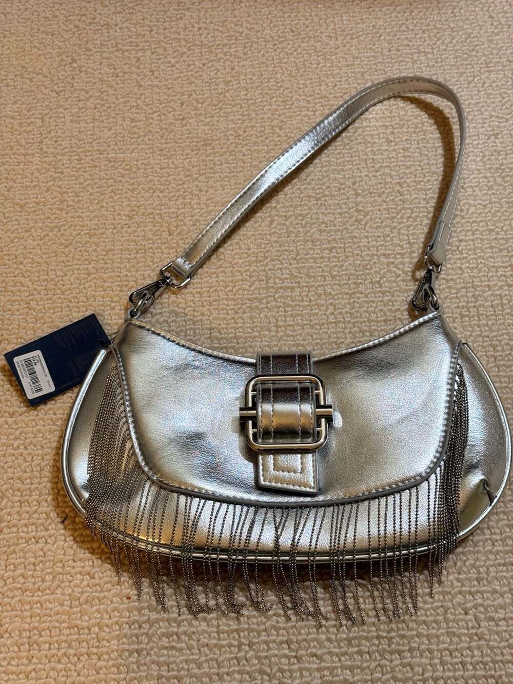 Forever 21 Silver Metallic Fringe Shoulder Bag with Buckle